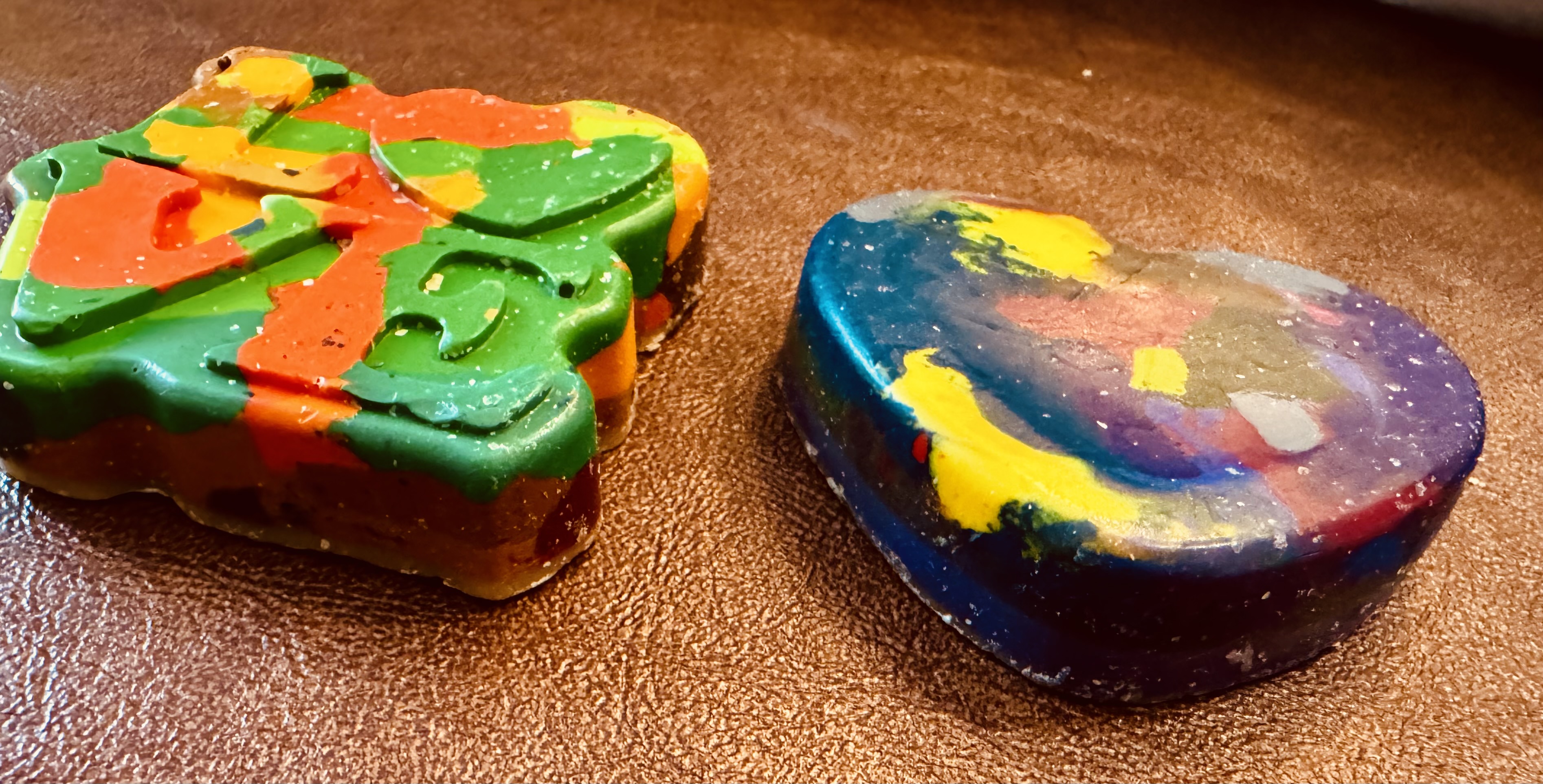 Handmade shaped crayons, bookends and coasters